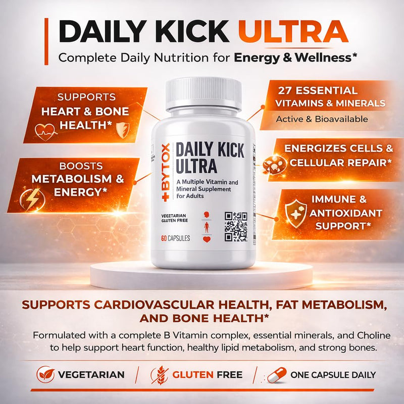 Bytox Daily Vitamin Multivitamin for Adults, 60 Capsules | 27 Essential Vitamins & Minerals, Energy, Metabolism, Heart, Bone, & Immune Support, Vegetarian, Gluten-Free
