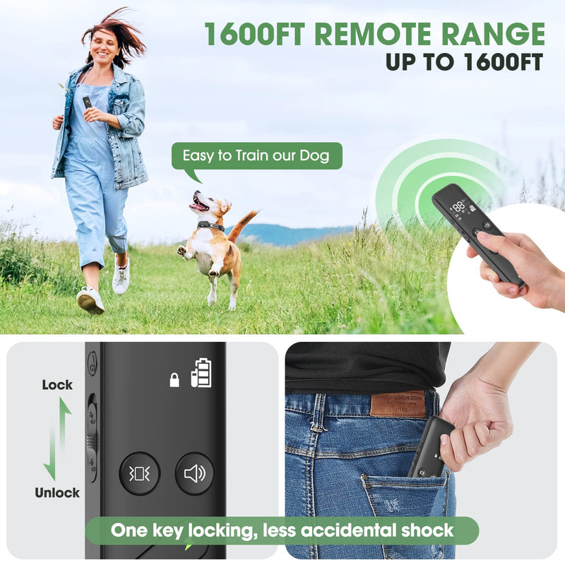 Dog Shock Collar - Electric Dog Training Collar with Remote 1600FT, Rechargeable E-Collar Waterproof Collars with 3 Training Modes, Security Lock for All Breeds, Sizes 1 Collar - BeesActive Australia