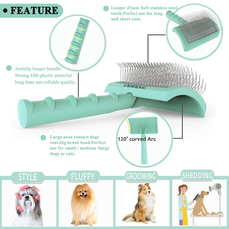Slicker Brush for Dogs with Super Denser Soft Long Pin Slicker Dog Brush for Thick and Long Fur Doodle Brush for Grooming Fluff,Shedding Tangles.Goldendoodle Long Pin Slicker Brush.25mm(1'') green - BeesActive Australia