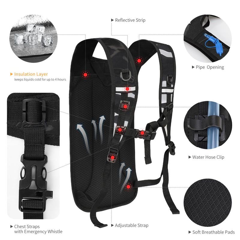 Hydration Backpack with 2L Water Bladder, Raves Water Backpack, Lightweight Insulation Hydration Pack for Men and Women, Suitable for Music Festivals, Raves, Hiking, Activities Transparent Clear