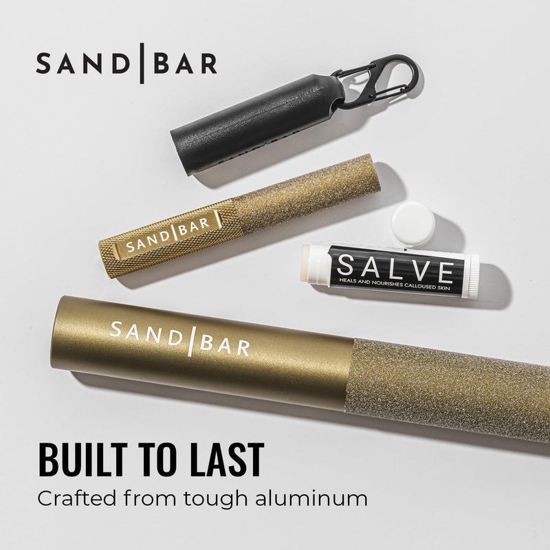 SandBar Ultimate Callus Remover Set - 4" & 8" Files with Moisturizing Salve Balm Stick - Elevating Athletes, Weightlifters & Rock Climbers for Smoother Hands & Feet - Gold (Black) (Gold Bundle) Gold Bundle - BeesActive Australia