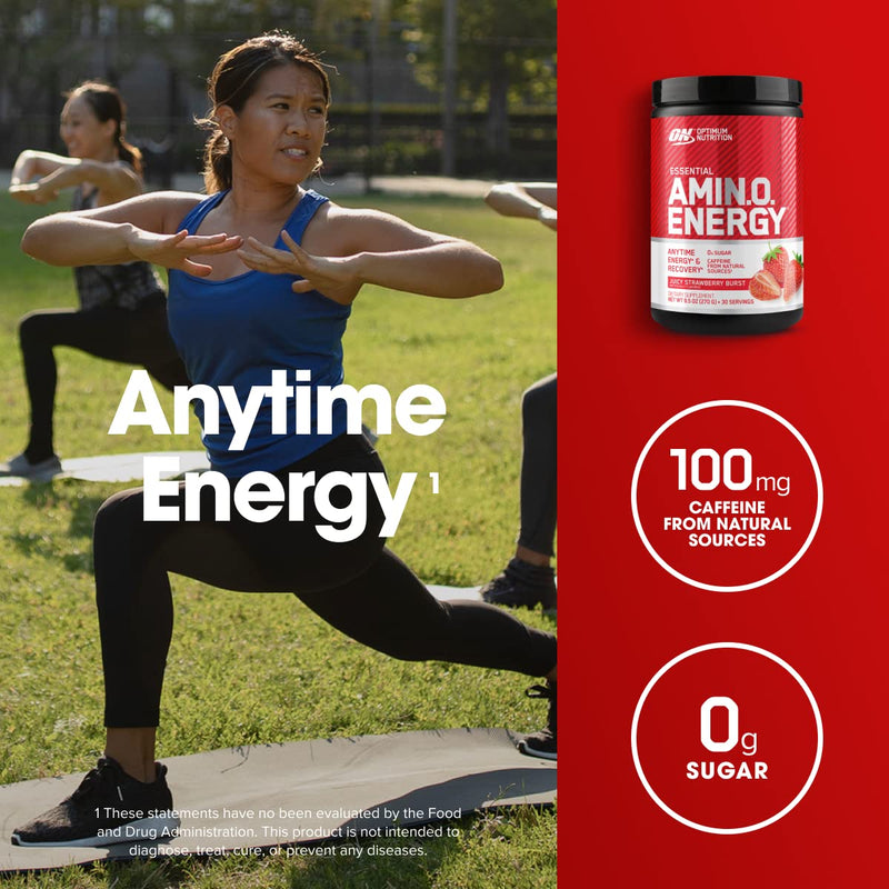 Optimum Nutrition Amino Energy Powder, Juicy Strawberry, 9.5 Oz Juicy Strawberry Burst 9.5 Ounce (Pack of 1)