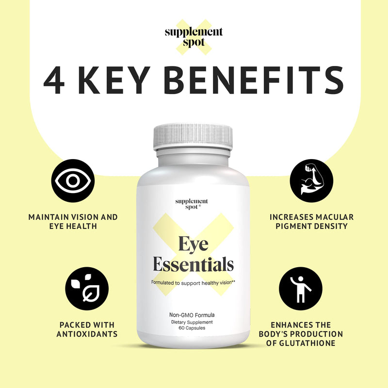 Eye Essentials for Adults – Vitamins & Multi Minerals Supplement w/Vitamin A, Bilberry Extract, Zinc & Antioxidants for Eye Health (60 Caps.)