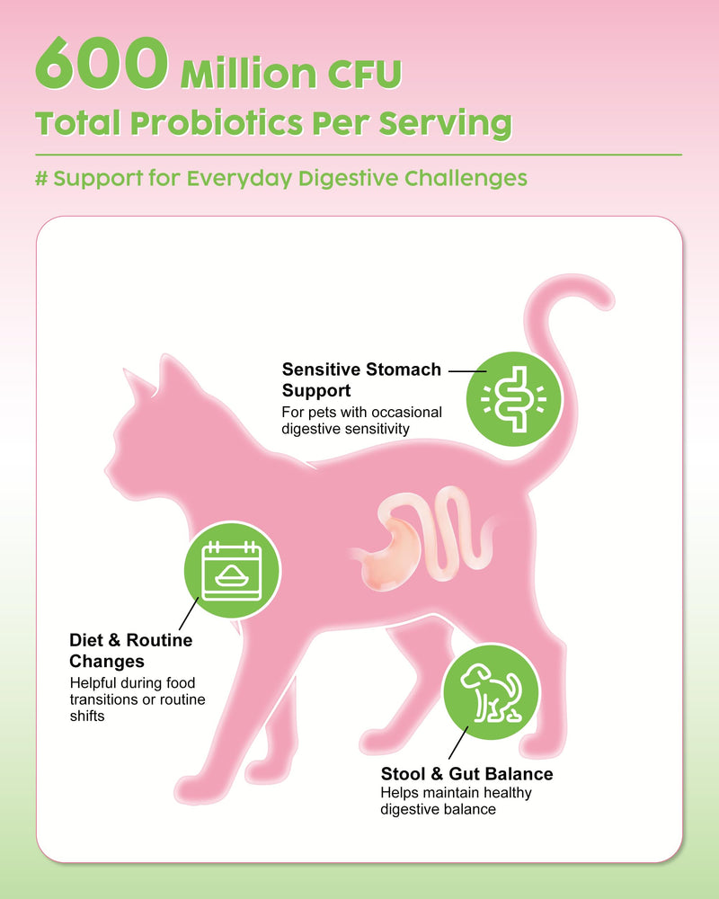 Probiotics for Dogs & Cats - 600M CFU Multi-Strain Formula with Prebiotics & Digestive Enzymes - Supports Gut Health, Digestion & Immune Function - 60 Soft Chews (Chicken Flavor)