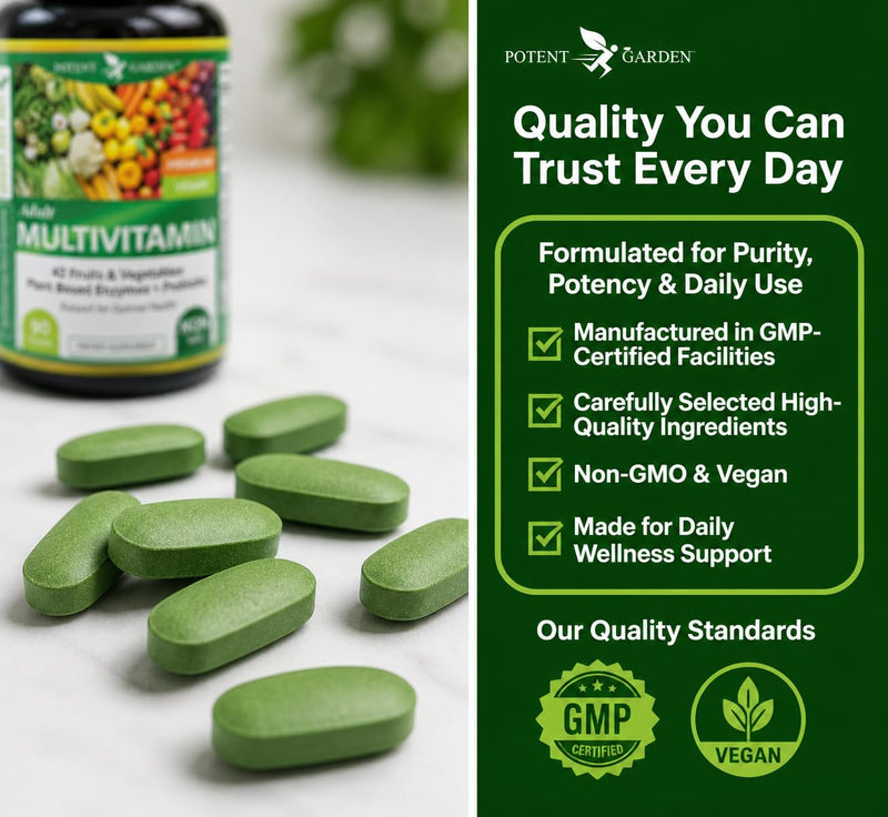 Potent Garden Multivitamin for Men & Women – 42 Fruits & Vegetables, Probiotics & Enzymes, Daily Whole Food Supplement for Energy, Immune Support & Digestion, Non-GMO, 90 Tablets