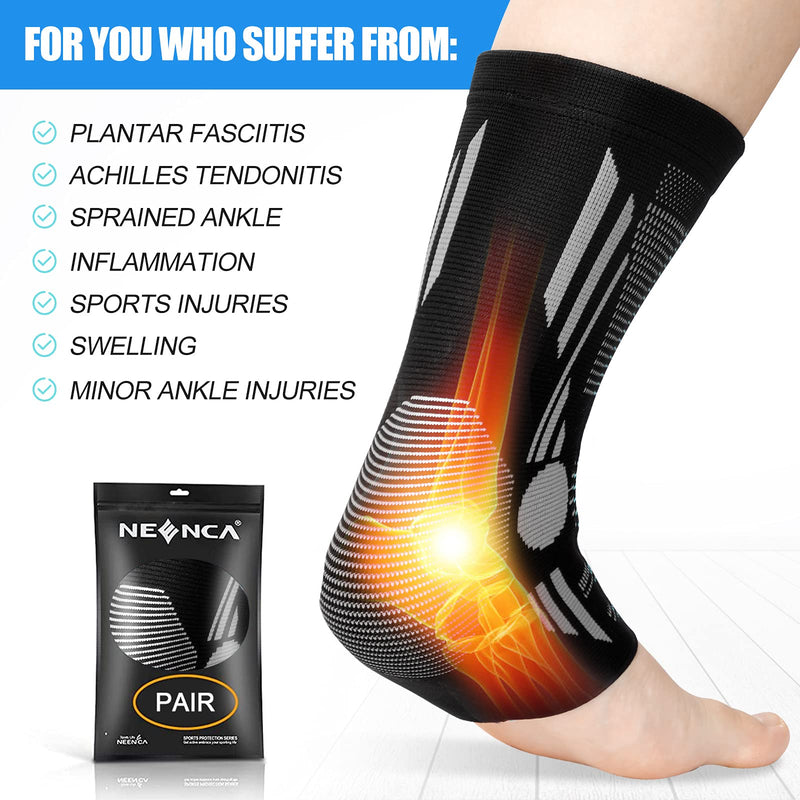 NEENCA Ankle Brace for Pain Relief, 2 Pack Compression Ankle Sleeves Set. Ankle Support Stabilizer for Achilles Tendonitis, Plantar Fasciitis, Joint Pain, Swelling, Arthritis, Sport Medium Black