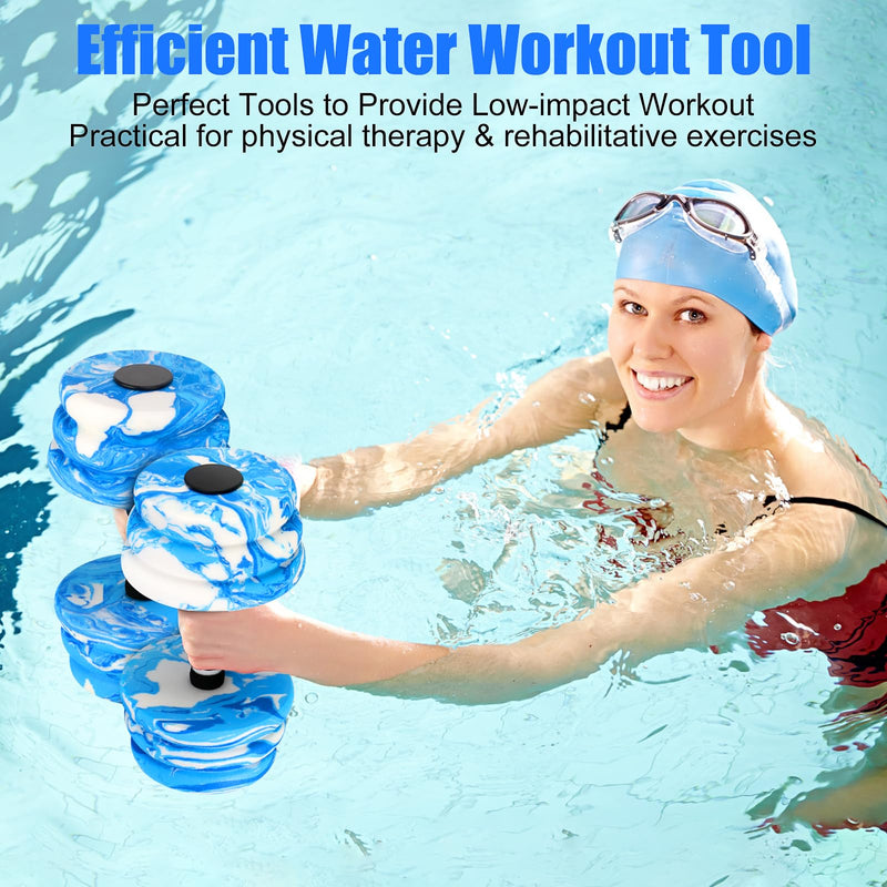 Aquatic Exercise Dumbbells, Water Dumbbells, 2PCS Foam Barbells for Men Women Water Workouts Blue+White