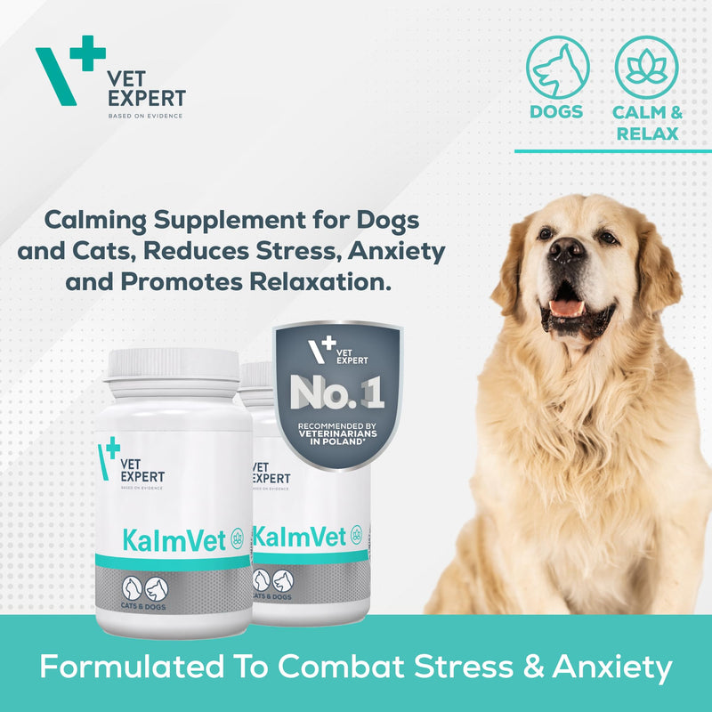 Vet Expert Kalmvet Stress and Anxiety Relief Supplement for Dogs and Cats – Promotes Relaxation with Chamomile, L-Tryptophan, and Valerian Root Extract 60 Twist off Capsules