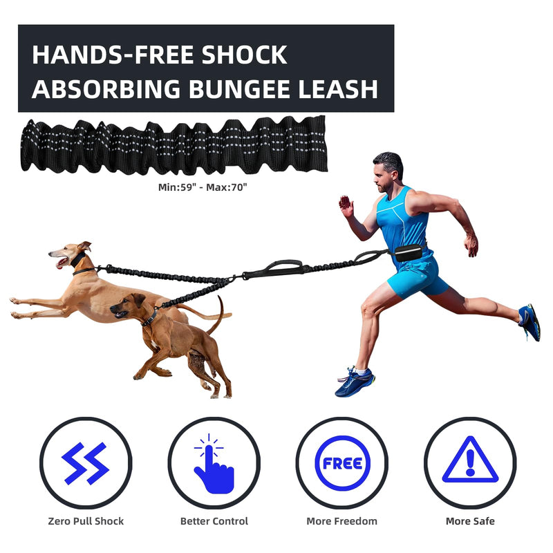 Uppetly Hands Free Double Dog Leash with Pouch, Dual Leash for 2 Dogs with Reflective Padded Handles, Durable Bungee and Lumbar Waist Belt for Walking, Jogging and Running (Medium/Large, 25-120 lbs) Black Medium/Large - BeesActive Australia