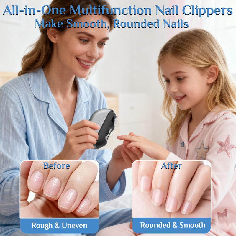 Electric Nail Clippers for Seniors, 2026 3 in 1 Easy Clip Electric Nail Clipper Multifunctional Electric Easy Clip Nail Clippers for Adults，Kids with Polishing and 2 Speeds (Grey) Grey - BeesActive Australia