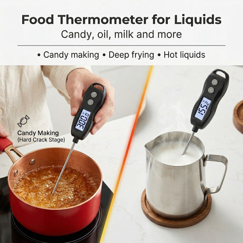Meat Thermometer Digital with Backlight – Instant Read Food Thermometer Waterproof for Cooking BBQ Grilling Steak Bread Baking Turkey Candy Oil Liquid (Black) Black