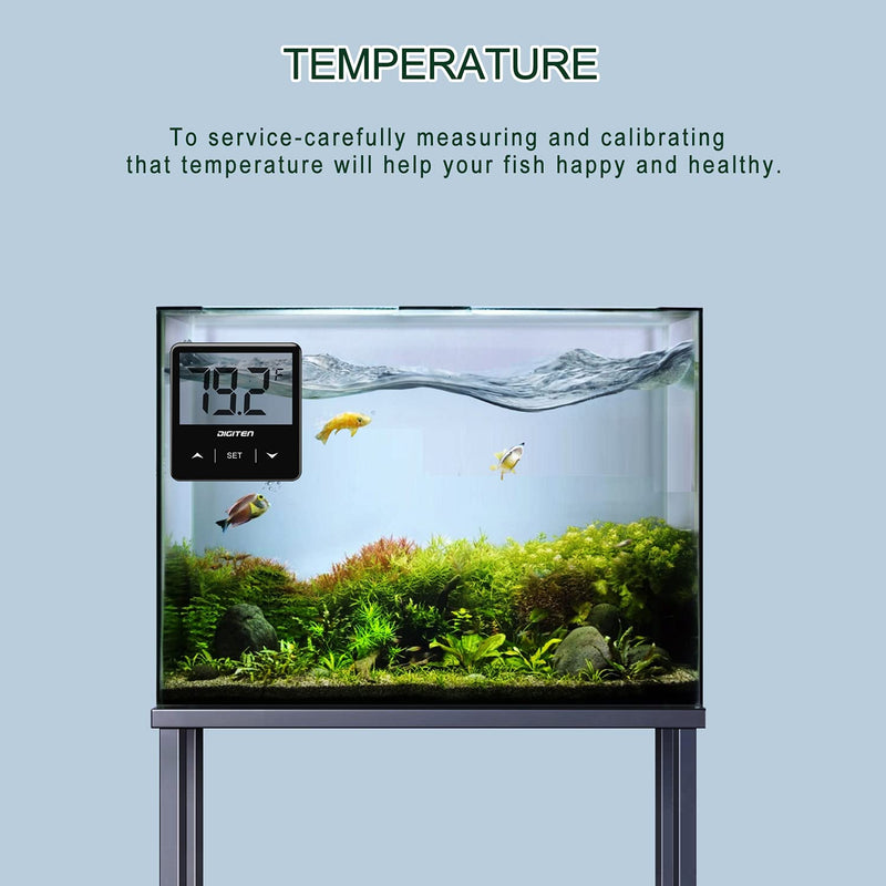 DIGITEN Aquarium Thermometer Digital Fish Tank Thermometer with Large LCD Display Stick On Water Terrarium Temperature Sensor Gauge for Reptiles Turtle Amphibians Black