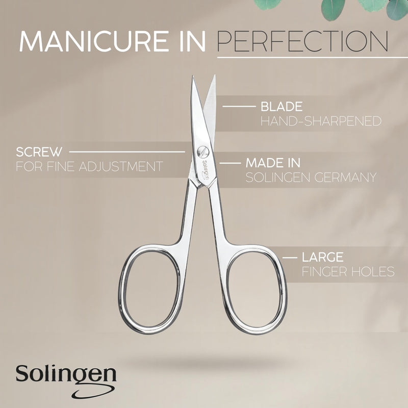 Manicure Set Solingen Made in Germany - 7 Piece Exclusive Finger & Toe Nail Clippers Kit for Women and Men in Real Leather Case, Color Black Nappa Black