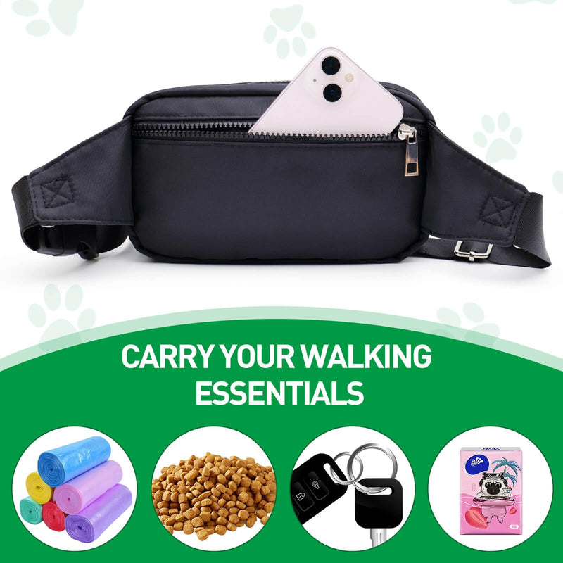 Dog Walking Fanny Pack for Men Women, Treat Pouch for Dog Training, Built In Poop Bag Dispenser, Waist Bag for Hiking, Running, Kibbles Black - BeesActive Australia