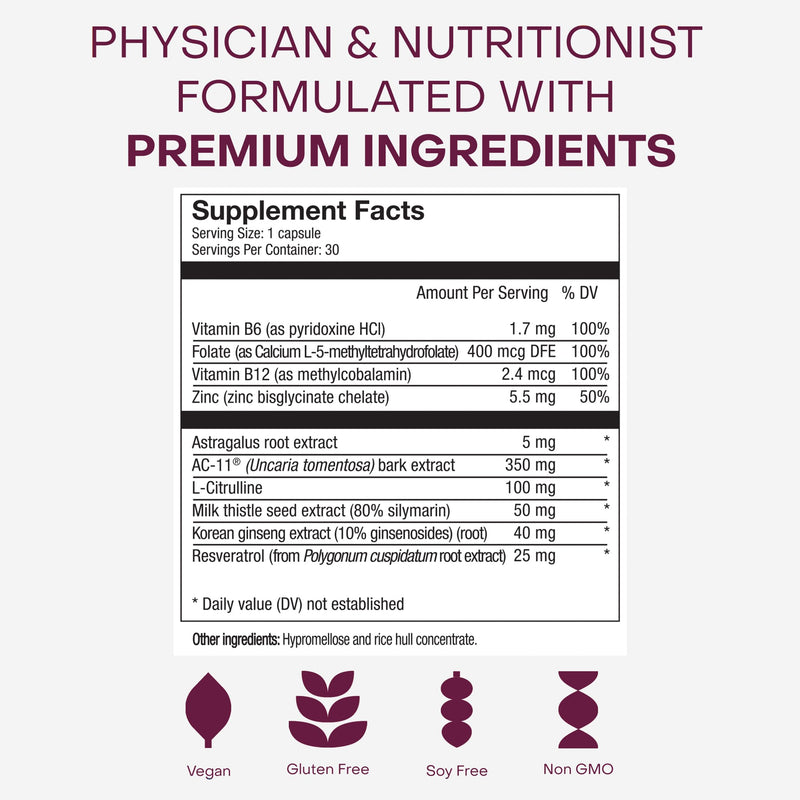 Healthycell Telomere Length Supplement - AC-11, Astragalus & Resveratrol | Anti-Aging Telomere Lengthening Supplements with Phytonutrients & Vitamins for Cellular Health - 30 Capsules, Grape Flavored Capsule