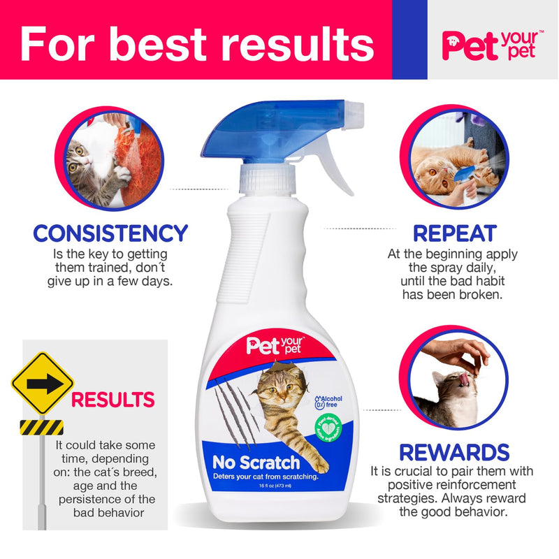 No Scratch Cat Deterrent Spray, 16 Fl Oz– Non-Toxic Cat Scratch Spray for Carpets and Furniture – Natural Cat Scratch Deterrent Spray – Indoor/Outdoor Anti-Scratch Keep Off Cat Spray - BeesActive Australia