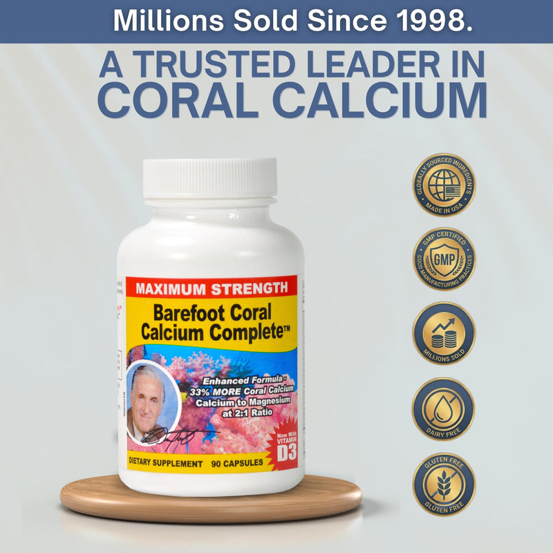 90 Capsules - Coral Calcium 1500mg | Calcium, Magnesium, Vitamin D3 & 72 Trace Minerals - Bone Health - Developed by Bob Barefoot 90 Count (Pack of 1)