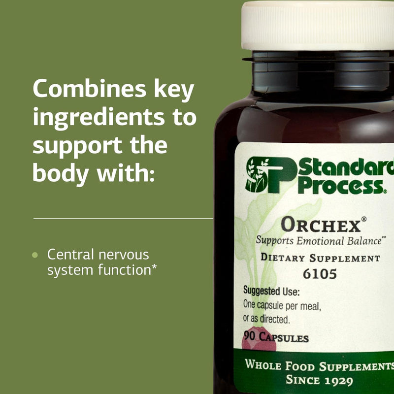 Standard Process Orchex, Emotional Balance Supplement, 90 Capsules | Nervous System Care Supplement, Excellent Source of Niacin and Vitamin B6, Non-Dairy and Whole Food-Based 90 Count (Pack of 1)