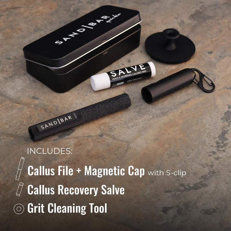 SandBar Callus Removal, Hand Callus Remover Salve Balm Stick for Working Hands, Lightweight Dead Skin Remover Tool Grit Surface, Knurled Handle, Magnetic Cap Hand File 4" - Black - BeesActive Australia
