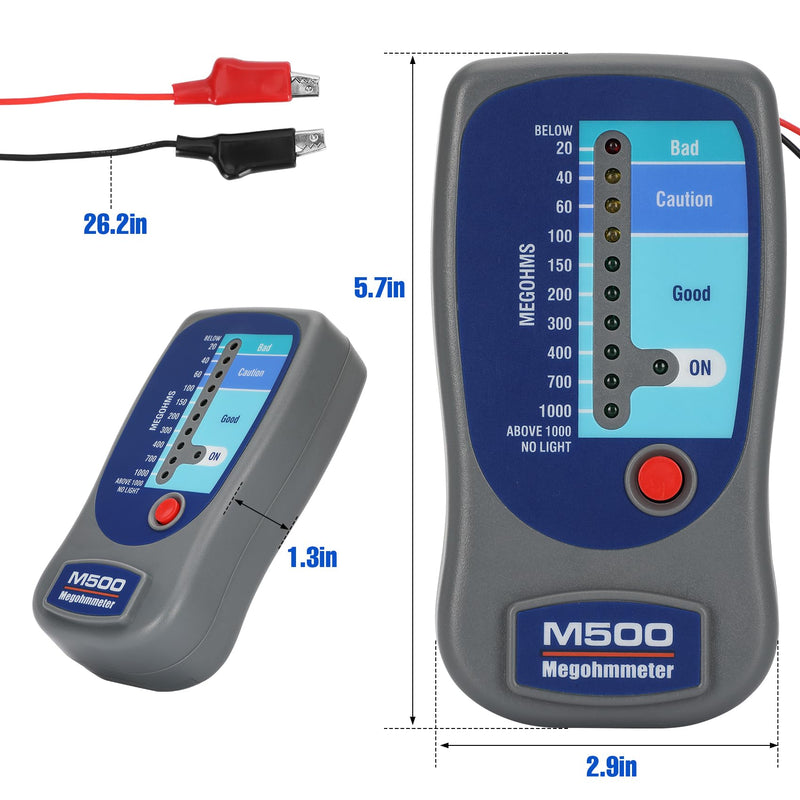 M500 Megohmmeter for Insulation Testing,Compatible with Compressor Tester HVAC, Multimeter Tester, Battery Operated, 20-1000 Megohms at 500 Volts,with Soft Carrying Case