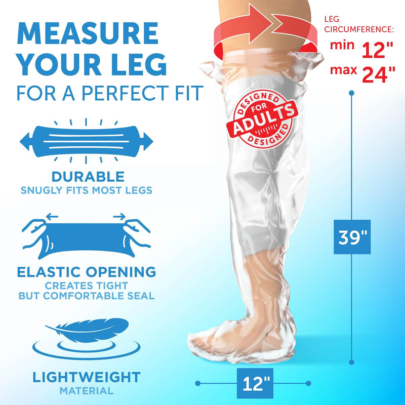 Mighty-X 100% Waterproof Cast Covers for Shower Leg - 2pk - Tight Seal - Reusable Adult Full Leg Cast Protectors - Thigh, Knee, Ankle, Foot - After Surgery Bandage and Dressing Shower Bag - Long Size Full Leg - 39" - BeesActive Australia