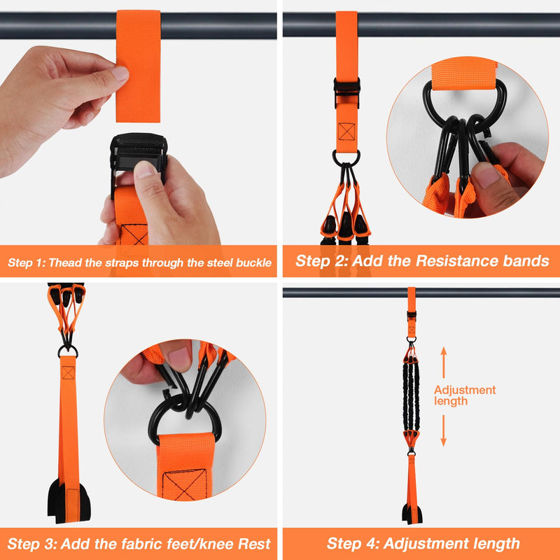 Pull Up Assistance Bands, 225 LBS Heavy Duty Resistance Bands with Feet Rest, Height Adjustable Exercises Assist Band for Strength Training Workout Equipment Home Gym Pull Up Bar Accessories Orange