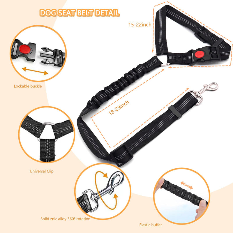 Adjustable Pet Safety Seat Belt for Dogs & Cats - Car Headrest Restraint with Nylon Fabric - Comfortable & Durable Dog & Cat Vehicle Seatbelts & Harness(1 Pack) black - BeesActive Australia