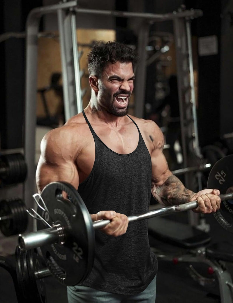 Muscle Cmdr Men's Bodybuilding Stringer Tank Tops Y-Back Gym Fitness Workout Training Running T-Shirts Athletic Quick Dry Top Large 0black*3ps - BeesActive Australia