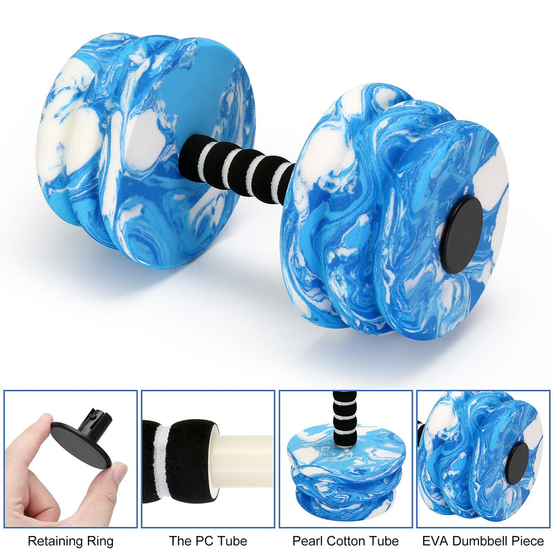 Aquatic Exercise Dumbbells, Water Dumbbells, 2PCS Foam Barbells for Men Women Water Workouts Blue+White