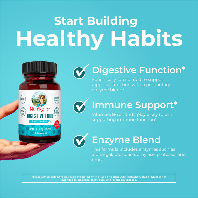 MARYRUTH'S Digestive Food Enzymes for Digestive Support, 60 Capsules | Digestive Support, Occasional Gas & Bloating Relief, Over 12 Enzymes, Alpha-Galactosidase, Beta-Glucanase, Protease