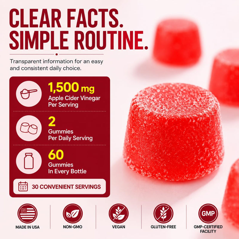 Apple Cider Vinegar Gummies with Mother, B Vitamins, 120 Count, 2 Pack | Twin-bottle supply with 0 g total sugars per serving and a vegan gummy format for home, work and travel.