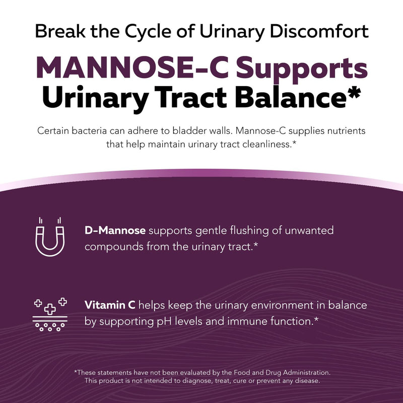 Mannose-C - Organic D Mannose Powder + Whole Food Vitamin C, Natural UTI Support Supplement to Flush & Cleanse Urinary Tract, Certified Organic Urinary Health for Women, Vegan, Non-GMO (60 Servings) 3.39 Ounce (Pack of 1)