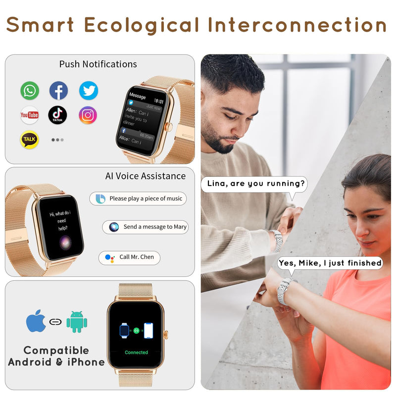 Smart Watch for Women Men 3 Bands (Answer/Make Calls) 1.85" HD Fitness Tracker Smartwatch for Android iPhone with Steps Tracking/Heart Rate/Sleep Monitor, 120+ Sports Modes IP68 Waterproof, Rose Gold