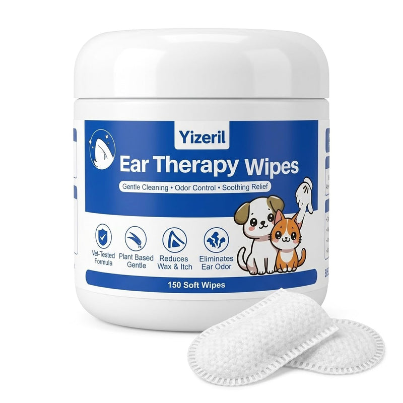 Dog Ear Wipes - 150 Count Finger Ear Cleaner for Cats, Alcohol Free Plant Based Ear Cleaning, Remove Wax Dirt Odor Ear Therapy Wipes