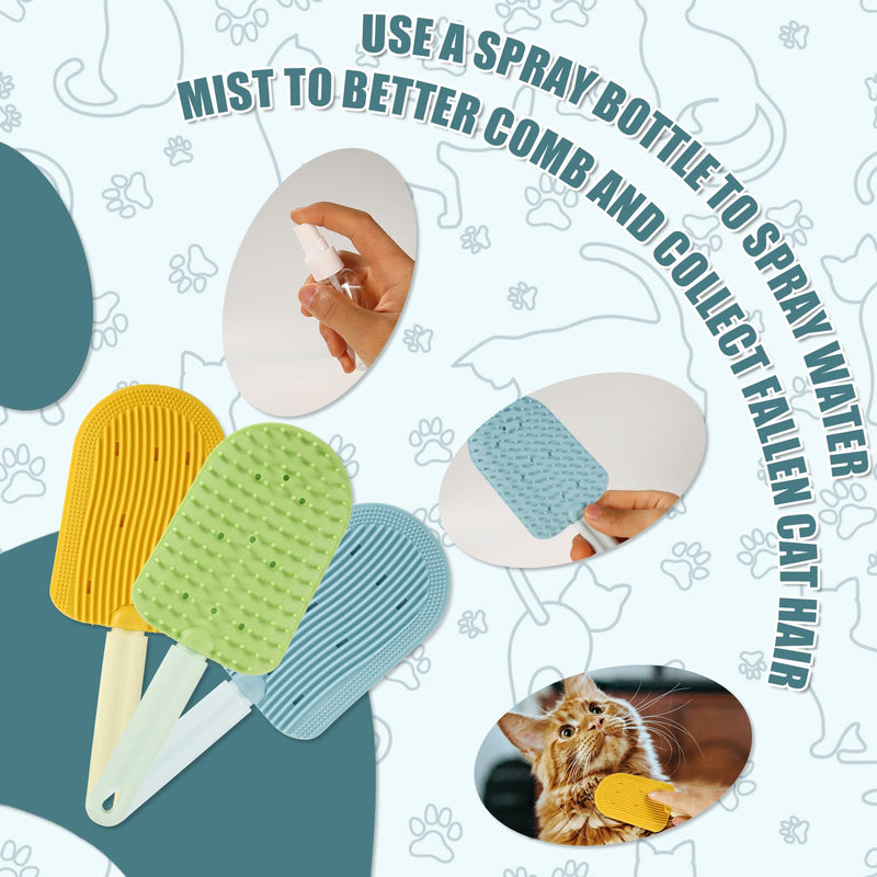 3pcs Cat Tongue Combs, 2024 New Cat Grooming Brushes with 1 Spray Bottle Cat Shedding Brush for Long Haired Cats Ice Cream Cat Fur Remover Comb for Easily Removes Fur Reducing Hairballs - BeesActive Australia
