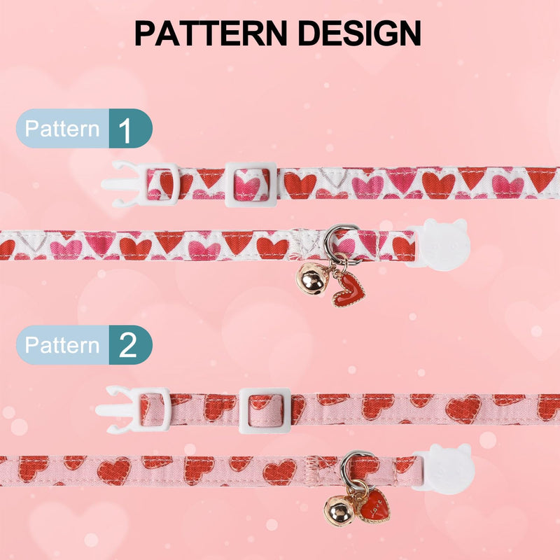 Lionet Paws 2pcs Pack Valentine's Day Cotton Cat Collar,Breakaway Buckle with Pink Red Heart Cute Adjustable Cat Kitten Collar,Ideal for Girl Cats Uniform Red Hearts&Hearts - BeesActive Australia