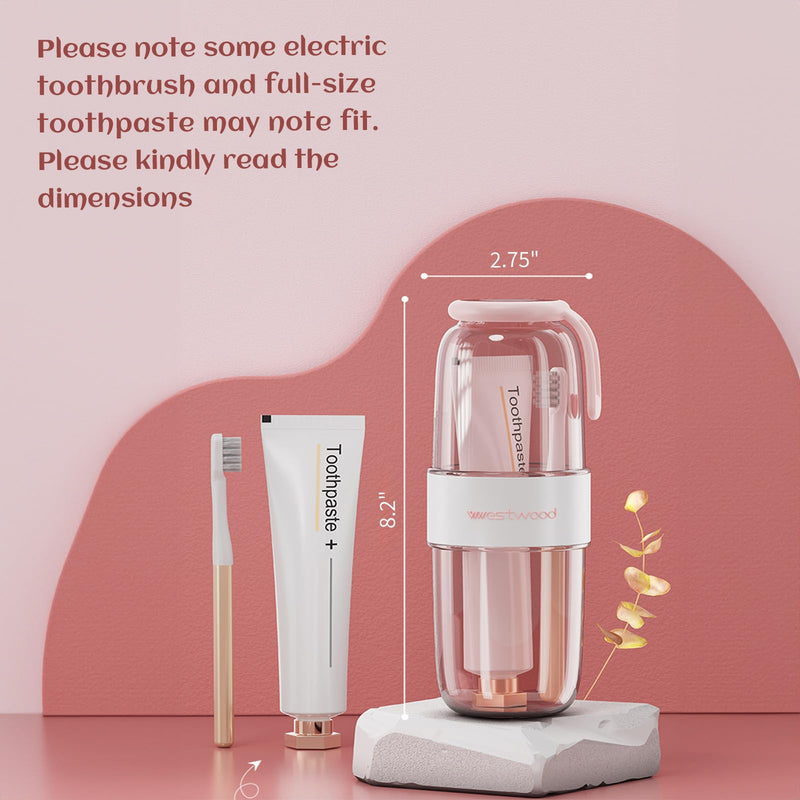 Luxury Transparent Pink Plastic Travel Toothbrush Holder Case with Cover, Portable Travel Toothbrush Cup, Storage Container for School Camping Business Trip Bathroom Light Pink