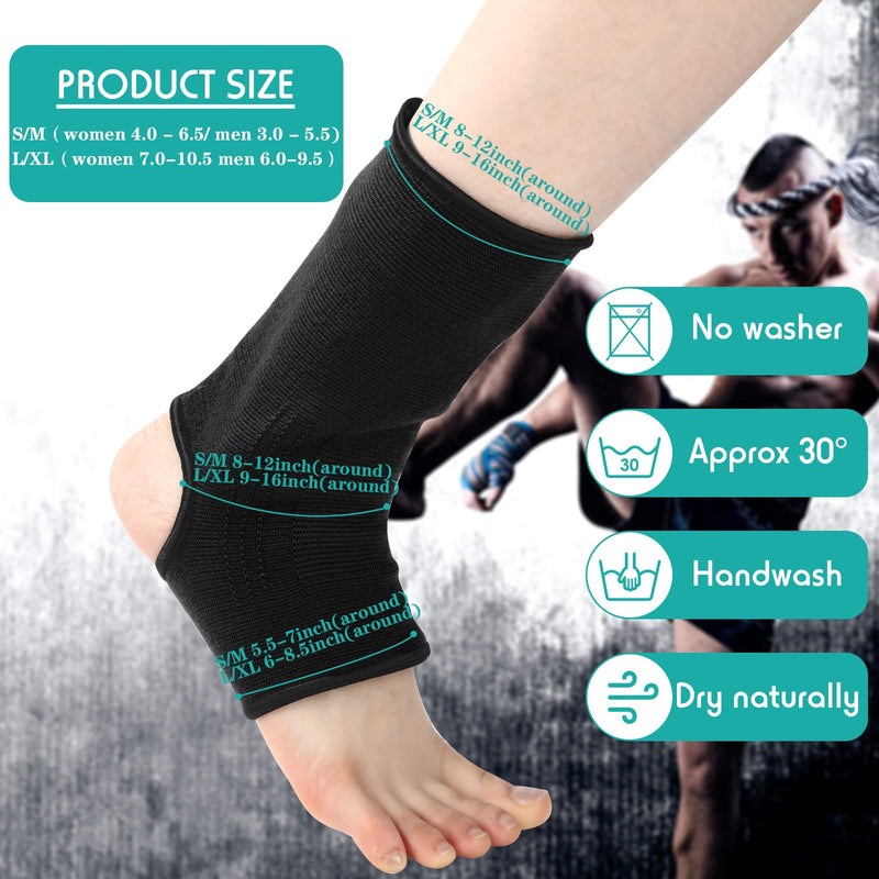 Geyoga 2 Pairs Muay Thai Ankle Support Compression Ankle Sleeve Boxing Foot Braces for Men Breathable Women Foot Wraps Support for Martial Arts Kickboxing Gym Running, L Size(Black) Black - BeesActive Australia