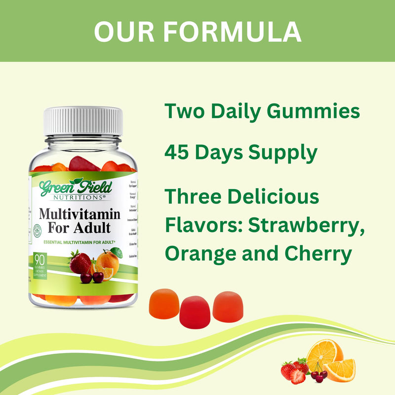 Greenfield Nutritions Halal Multivitamin Gummies for Adult - Gelatin-Free Chewable Multivitamin with Vitamin D3, B6, B12, Zinc & C – Halal Vitamins for Men and Women (90 Count)