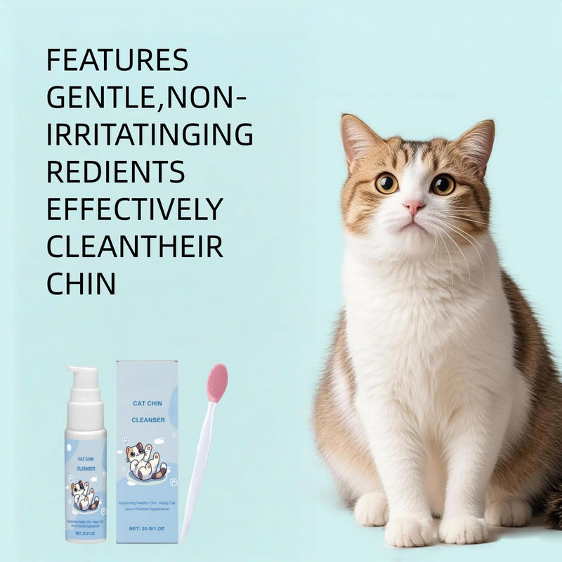 Cat Chin Care Kit,Cat Chin Cleaner With Silicone C-At Brush,C-At Skin Treatments,Ca-T Filth Treatment&Blemishes Remover,No-Rinse Formula,Soothes Ch-In Skin&Oil Control(With Cleansing Massage Brush)
