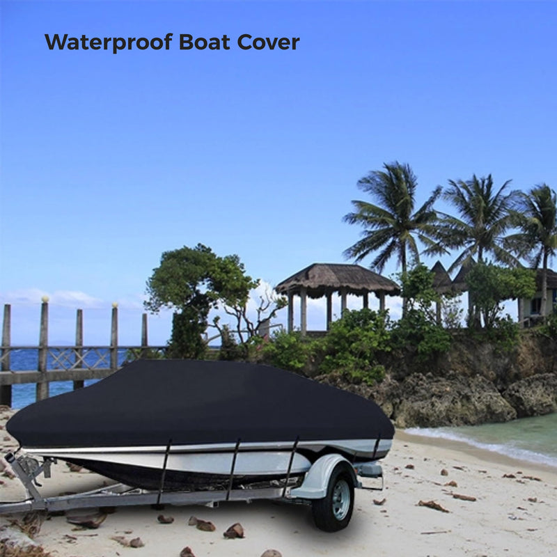 Boat Cover, All-Weather Mooring and Trailering Boat Cover for V-Hull Runabouts Outboards and I/O Bass Boats, Fits up to 14-16ft Long and 96in Wide, Black, 0OY023SIX24WGUV0DLA8Y17Z