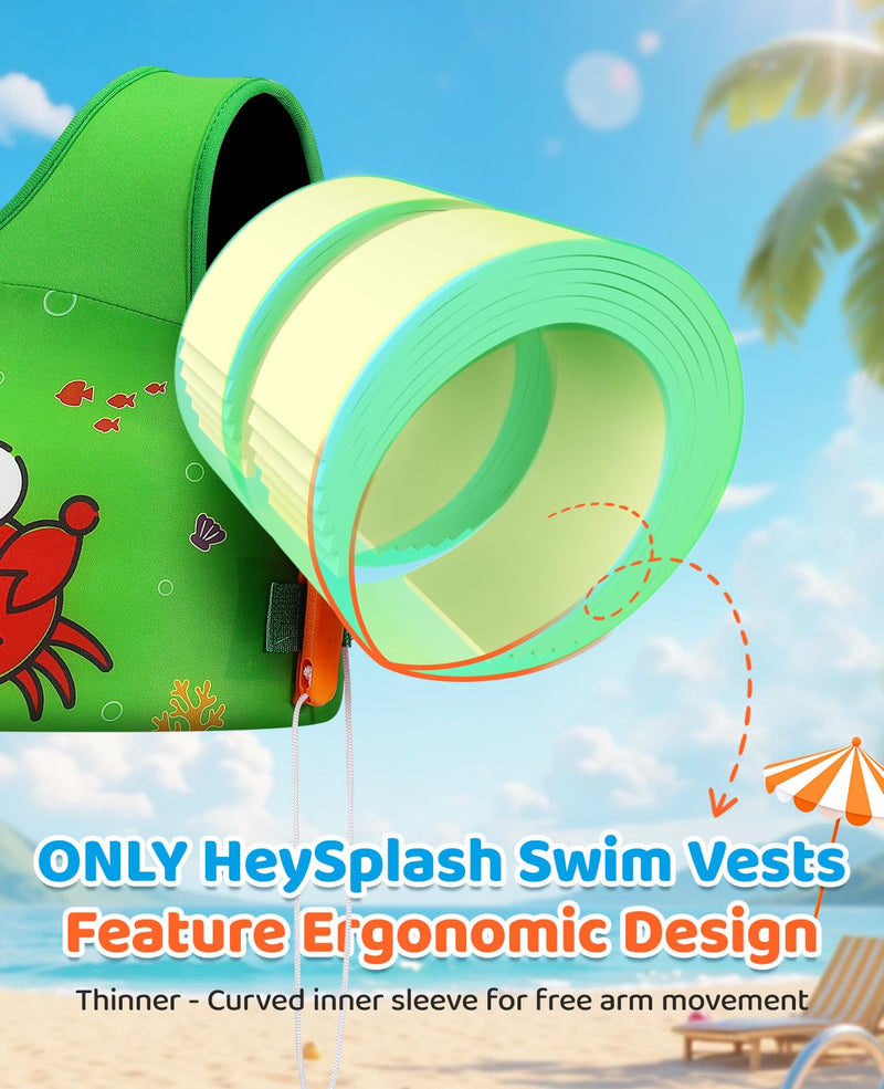 HeySplash Swim Vest for Kids, Toddler Pool Floaties Fit 33-66 Lbs, Children Swimming Vest with Adjustable Strap, Swim Jacket Water Wing Arm Float, Puddle Beach Boat Jumper Boy Girl, Green Crab Y-33-66lbs Green - BeesActive Australia