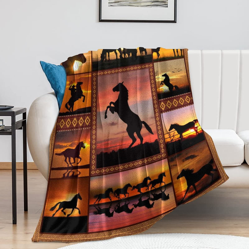 Horse Blanket Animal Print Throw Blanket, Soft Cozy Blanket Fleece Blanket Couch Blanket Bed Throw TV Blanket Horse Lovers Gifts for Girls Women Men - 40"x50"(Child) 40"x50" - BeesActive Australia