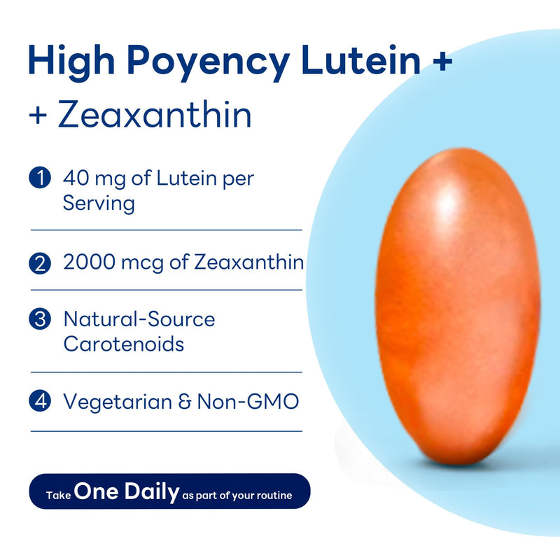 Vitamin World Lutein 40mg with Zeaxanthin 2mg, 60 Softgels | Eye Health & Vision Support Supplement, Helps Filter Blue Light, Non-GMO, Gluten Free, Vegetarian, 2 Month Supply