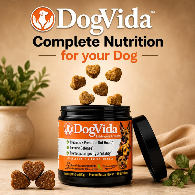 Dog Multivitamin Soft Chews with Probiotics & Omega 3 for Gut, Immune & Skin Support - Daily Wellness Treats for Dogs of All Breeds & Sizes - Peanut Butter Flavor, 60 Count, Made in USA