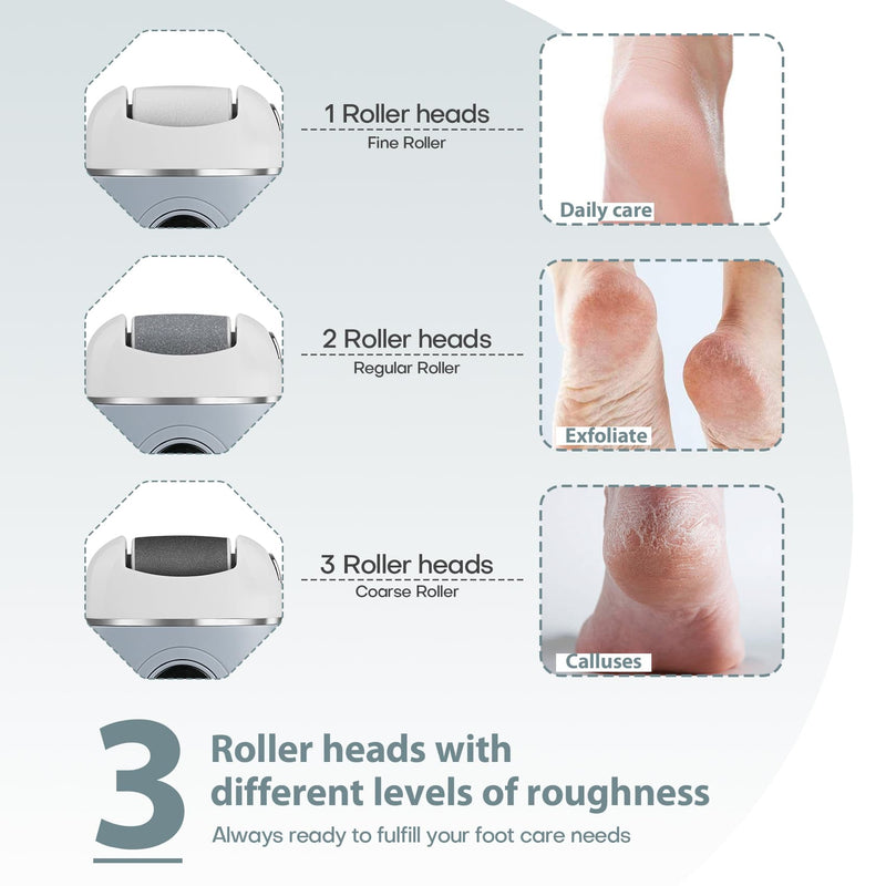 Electric Foot Callus Remover, Rechargeable & Waterproof Pedicure Tool with 3 Roller Heads, 2 Speeds for Dead, Hard, Cracked, Dry Skin Care - BeesActive Australia