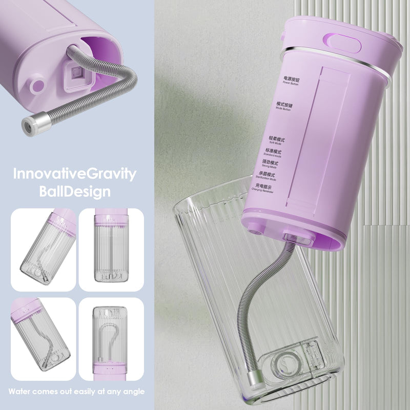 Portable Water Flosser Cordless for Travel-Rechargeable Power Dental Flossers for Braces＆Stonsil Stones-Mini Tooth Cleaner with UVC Sterilization,IPX7 Waterproof (D0040-Pink) Pink