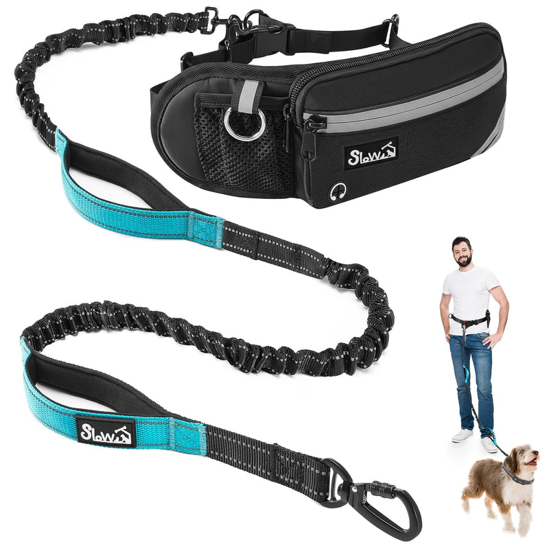 SlowTon Hands Free Dog Leash - with Removable Zipper Pouch, Shock Absorbing Bungee, Dual Handle & Reflective Stitches, Wide Padded Adjustable Waist Leash for Dogs Walking Running (L, for 1 Dog) Large for 25 - 80 lbs