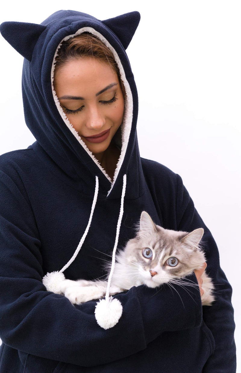 KangaKitty Cat Pouch Hoodie Cat Hoodie with Ears Cat Sweatshirt Small Dog Pouch Hoodie Womens Long Sleeve Sweatshirt Pullover Sweatshirt Kangaroo Hoodie Wearable Cat Carrier (X-Large) X-Large Blue - BeesActive Australia