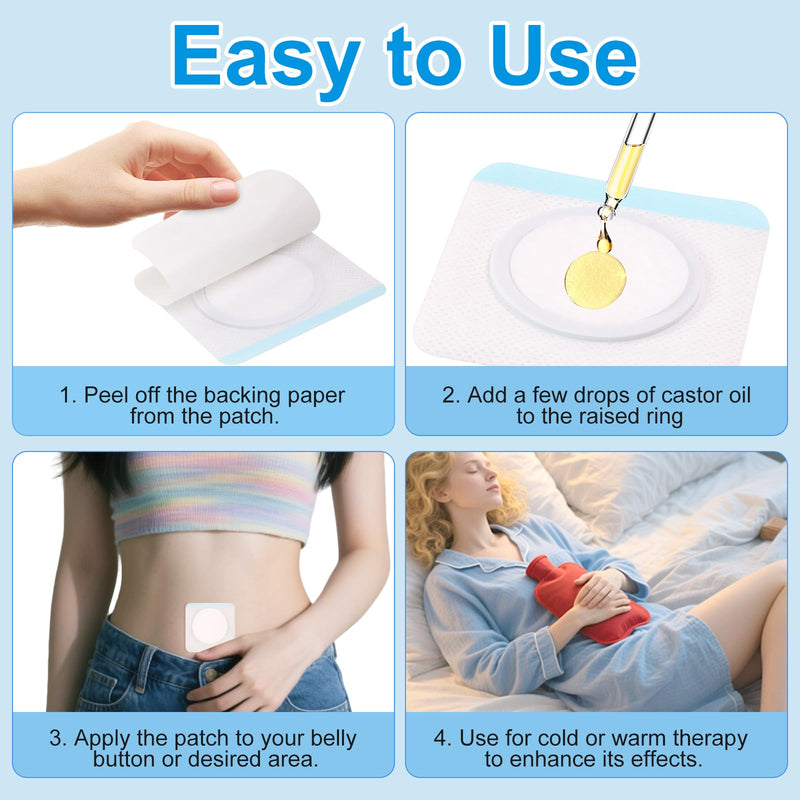 Castor Oil Pack Patches for Belly Button ‚Äì 60 Disposable Organic Cotton Self-Adhesive Pads, Leak-Proof & Breathable, No-Wash Castor Oil Wraps for Navel, Abdomen & Targeted Skin Care 60 Pieces